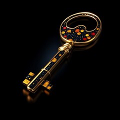 Ornate golden key, cosmic design