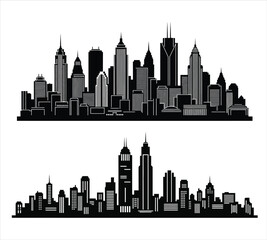 Obraz premium City skyline silhouettes with tall skyscrapers and urban landscape