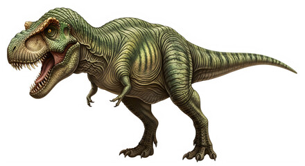 Obraz premium Pixel art illustration of a green tyrannosaurus rex dinosaur roaring, isolated on transparent background