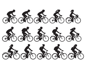 Obraz premium Cyclist Silhouettes Collection Set Men and Women Riding Bicycle Bundle Urban Cycling Silhouette Pack