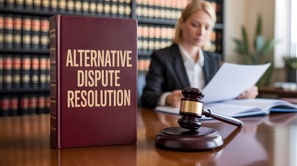 Alternative Dispute Resolution Law Book with Judge Gavel in Legal Office Representing Mediation, Arbitration Process, Legal Negotiation and Conflict Settlement Services
