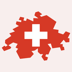 Obraz premium Switzerland Map Silhouette with National Cross Symbol Vector