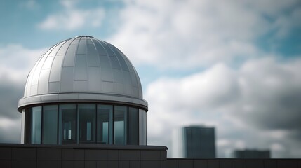 Obraz premium Architectural dome of a modern scientific research facility against a dramatic cloudy sky