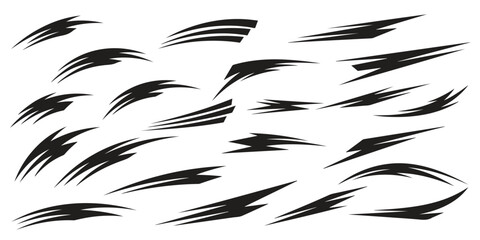 Obraz premium Dynamic Speed Lines and Sharp Brush Strokes Vector Set, Abstract Motion and Energy Design Elements