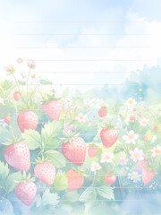 Strawberry flower bed letter paper 3　イチゴの花壇の便箋3