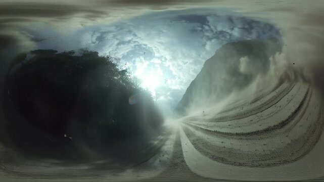 Dramatic explosion on deserted road with massive smoke cloud
