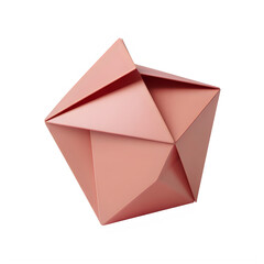 Geometric origami shape made of rose gold metal on a gray background