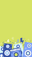 Obraz premium Vertical music background featuring speaker system and musical elements with large copy space. Ideal for DJ party poster, nightclub promotion or festival event template.
