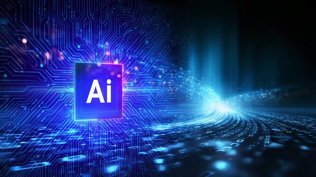 Artificial Intelligence Chip Logo Animation in Digital Cyber Space