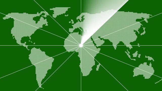 The Technology device with white color radar animation on green screen background. Radar screen animated. Radar Screen With World Map, futuristic user interface computer system.