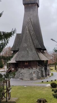 Traditional Maramures wooden church at Sapanta-Peri Monastery, Romania, considered the tallest wooden church in Europe, with a height of 78 m (Ro: Biserica de lemn, mănăstirea Săp&acirc;nța Peri, Maramureş)