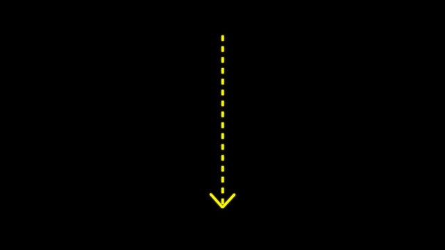 down arrow direction icon with dotted line animation. dot arrows icon sign animated with alpha channel. Reveal animation of solid, dashed on Black background 4k video