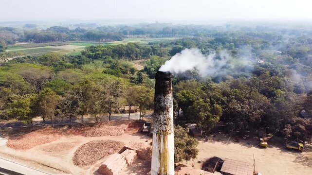 Drone View of Industrial Brick Kiln with Environmental Pollution