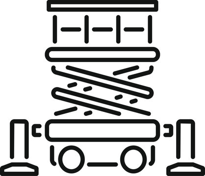 Scissor lift icon elevating working platform for construction and maintenance line illustration