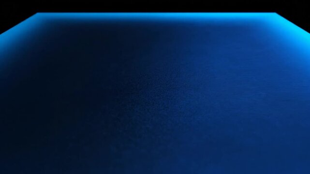 Abstract blue glowing trapezoid light frame on dark background
