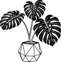 Minimalist Monstera Deliciosa Houseplant Silhouette in Modern Geometric Planter