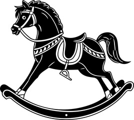 Classic Black Rocking Horse Vector Silhouette Illustration Kids Toy