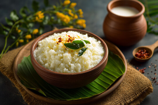 Kiribath milk rice served in clay bowl with lunu miris and festive decor