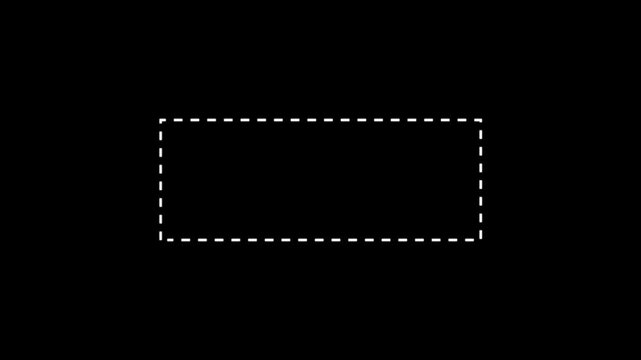 White dashed line bar frame border seamless loop animation with soft glow effect on black background. 4K animated frame border for text box template, title highlights, and lower third promo layouts