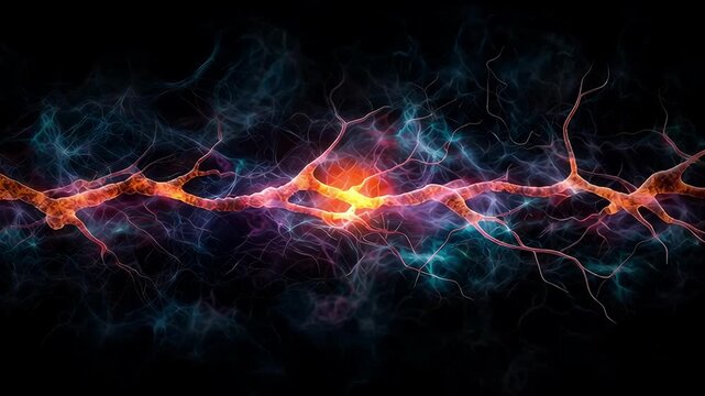 Electric neuron network synapse glow abstract nerve cell energy background with bright neural signal connection vibrant plasma light effect dynamic science art fantasy style brain activity colorful
