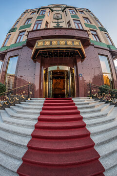 Entrance at the Luxurious Hotel Moscow, one of the oldest currently operating in Serbia and one of the most recognizable Belgrade landmarks. Belgrade,Serbia