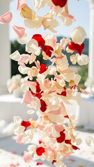 Elegant cascade of falling rose petals for wedding and celebration theme
