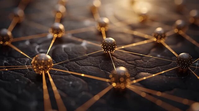 Gold sphere network abstract connection digital technology futuristic pattern glowing line metallic surface geometric structure data visualization luxury design 3d illustration futuristic network