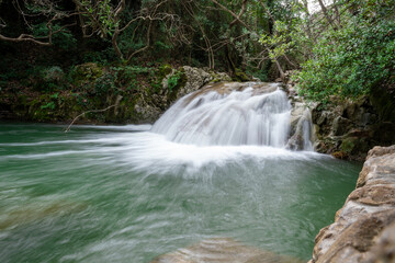 Obraz premium Masive Polylimnio Waterfalls after rain In Messinia of Greece