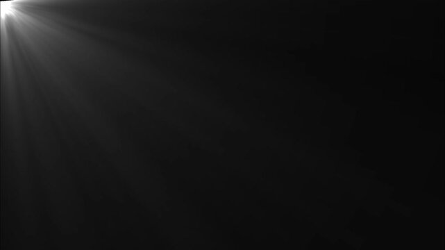Light ray stock animation video concept. black background litter, shiny, bright, flare footage Isolated white light rays animation. Shine or sun effect on white cc light ray.