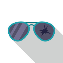 Aviator shape sunglasses with cracked lens in an illustration style with a long shadow