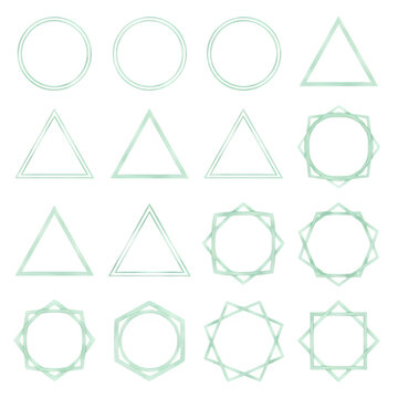 Minimalist Light Green Geometric Line Frames Set Vector. Isolated Circle, Triangle, and Polygon Borders for Design. isolated PNG with Transparent Background