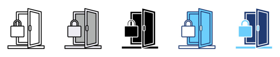 Door Access and Security. Icon set multiple style collection