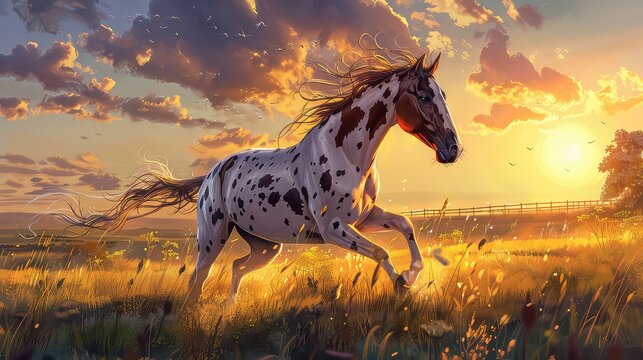 Knabstrupper breed horse at sunset in summer