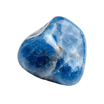Smooth tumbled blue apatite gemstone on a white background