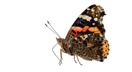 Painted lady butterfly isolated on transparent background PNG, colorful Vanessa cardui with detailed wing patterns for nature designs © Andrei