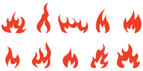 Diverse collection of stylized red flame icons representing heat danger and energy