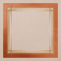Fototapeta premium A decorative orange and gold square frame on a beige background