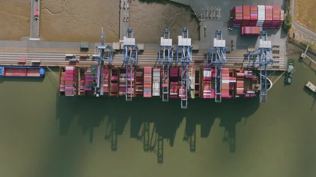 Cargo Vessel Loading Operations at Deep Sea Terminal in Cai Mep International Terminal, Ba Ria Vung Tau, Vietnam
A giant container ship at the berth
