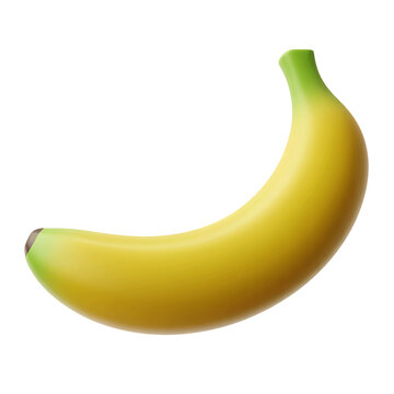 A realistic 3D render of a ripe yellow banana with a green stem, isolated on a white background.