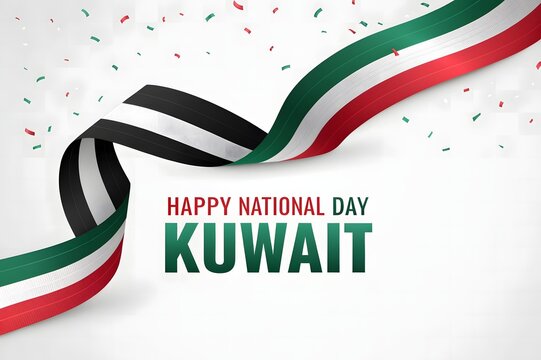 Happy national day kuwait waving flag ribbon background