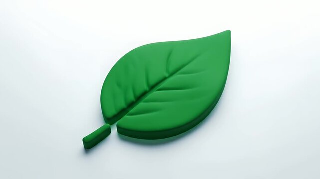 Stylized green leaf icon animating and forming on a clean white background, representing nature, growth, ecology, and sustainability. Perfect for eco-friendly branding, organic products,