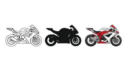 Naklejka premium Three motorcycles racing vector illustration - Flat Design Icon. line icon set - Icon vector - Blue icon vector. Clipart. Icon collection - Line and glyph solid icon and logo template