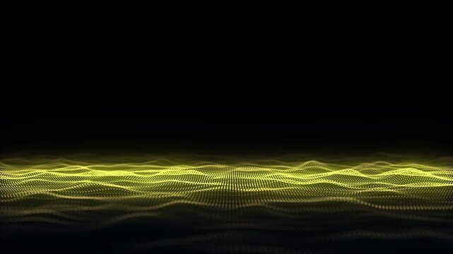 Digital technology wave. Dark cyberspace with yellow motion dots. Futuristic digital background. Big data analytics. 3d rendering.