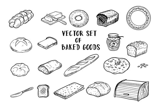 Vector hand drawn set of baked goods. Simple hand drawn illustrations perfect for your designs and branding.