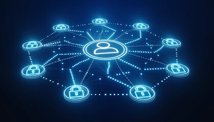 Fototapeta premium A conceptual image of network with user icons. Showing the concept of security, data protection, and online security