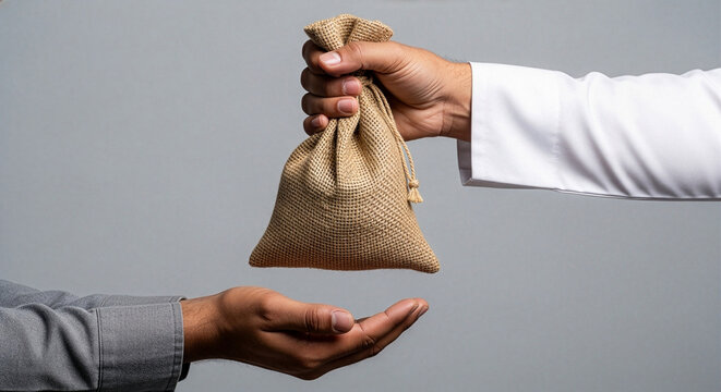 Ramadan charity: Saudi man giving coin for zakat donation.