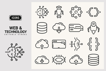 Web and Technology Icons Editable Stroke Simple Line Icons
