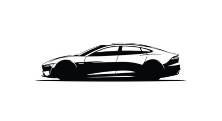Modern luxury sports car vehicle in sleek silhouette against clean white background for automotive design concept