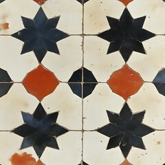 Ornate patterned floor tiles with star motifs