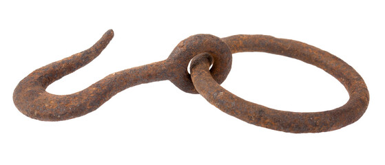 Obraz premium Metal rusty old hook isolated on white background.